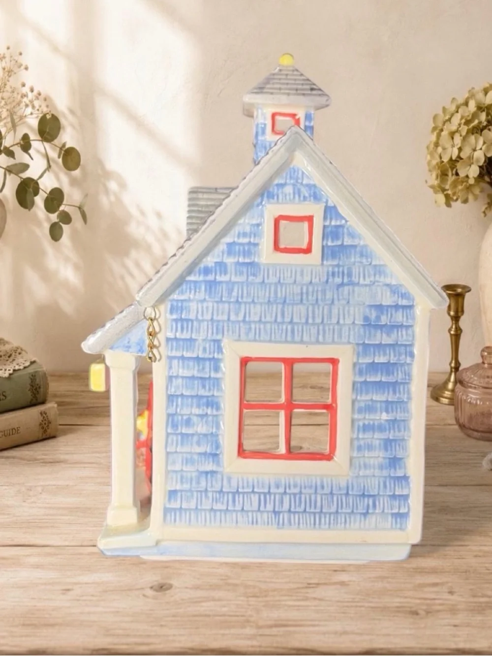 Mud Pie Blue and Red Apple Cottage Decorative House